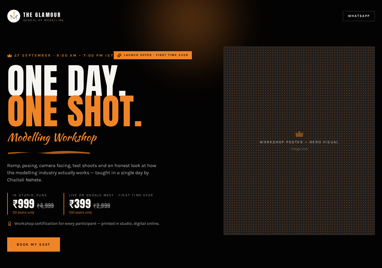 Screenshot of the One Day Workshop (the money page) page